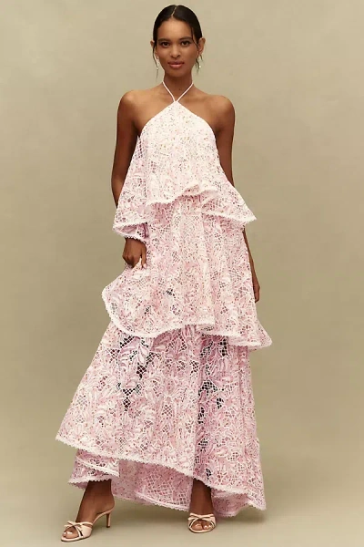 Elliatt Valencia Tiered Halter Gown In Pink