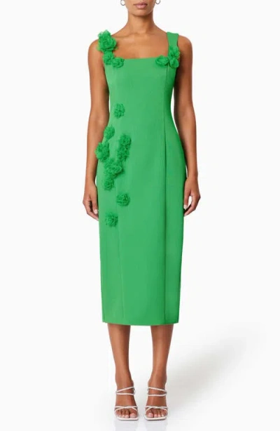 Elliatt Valeria Floral Appliqué Cocktail Sheath Dress In Green