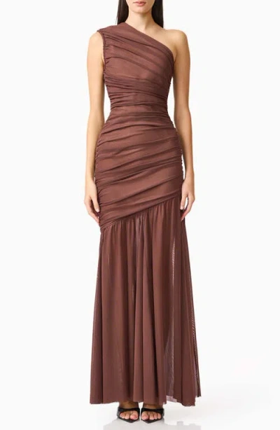 Elliatt Vienna Ruched One-shoulder Gown In Black