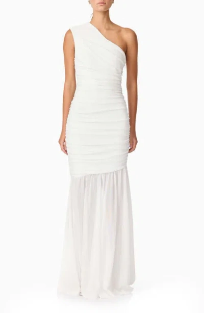 Elliatt Vinna Ruched One-shoulder Gown In White