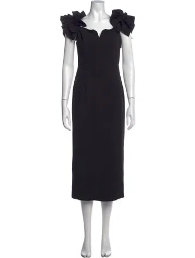 Pre-owned Elliatt V-neck Midi Length Dress In Black