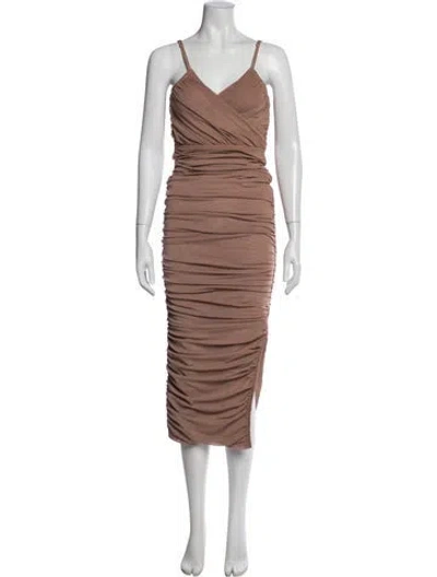 Pre-owned Elliatt V-neck Midi Length Dress In Brown