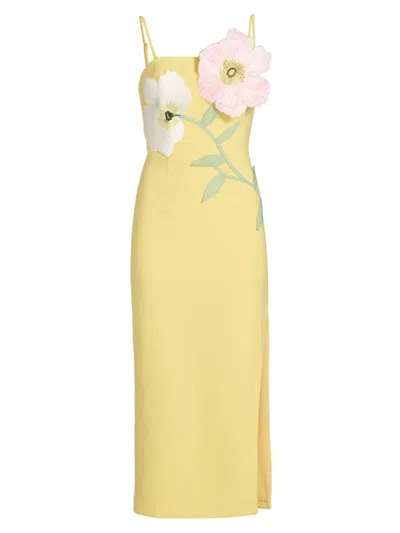 Elliatt Women's Hope Sculptural Floral Trim Midi-dress In Yellow