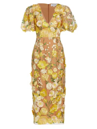 Elliatt Women's Indie Floral Puff-sleeve Midi-dress In Yellow Multi