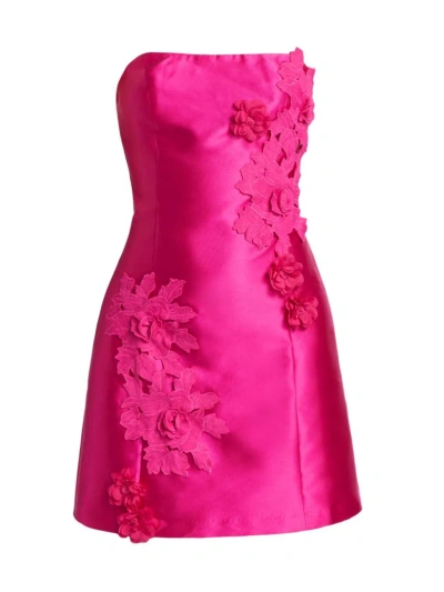 Elliatt Women's Walter Floral Applique Satin Minidress In Hot Pink