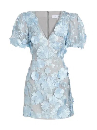 Elliatt Women's Zayla 3d Floral Mesh Minidress In Blue