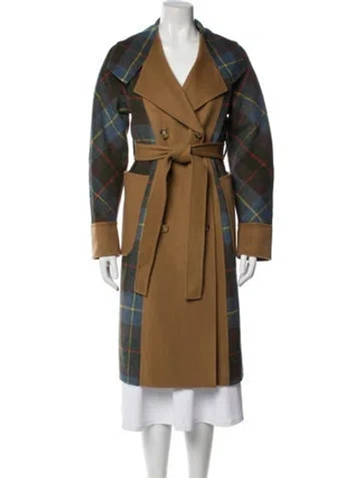 Pre-owned Elliatt Wool Plaid Print Trench Coat In Brown