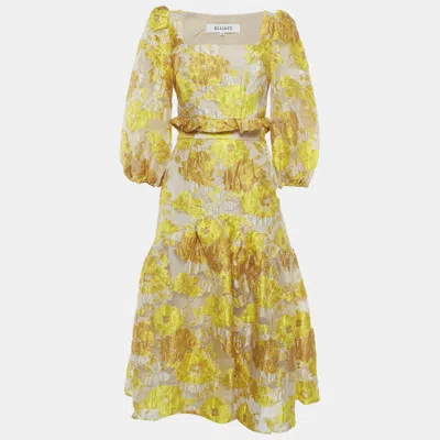 Pre-owned Elliatt Yellow Organza Cropped Ruffle Top And High Rise Skirt Prowess Set Xs