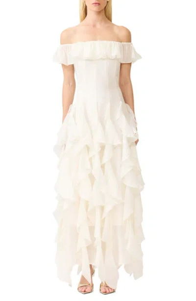 Elliatt Yvette Off The Shoulder Ruffle Gown In White