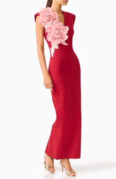 Elliatt Zahara Floral Appliqué Sleeveless Gown In Black
