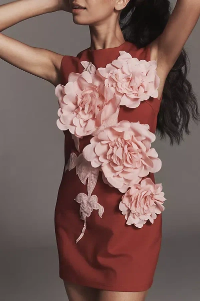 Elliatt Zahara Sleeveless 3d Floral Mini Dress In Brown