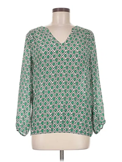 Pre-owned Ellie Kai 3/4 Sleeve Silk Top Green V-neck Tops