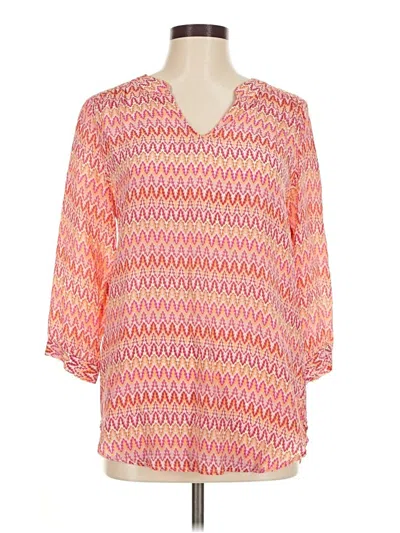 Pre-owned Ellie Kai 3/4 Sleeve Silk Top Pink V Neck Tops