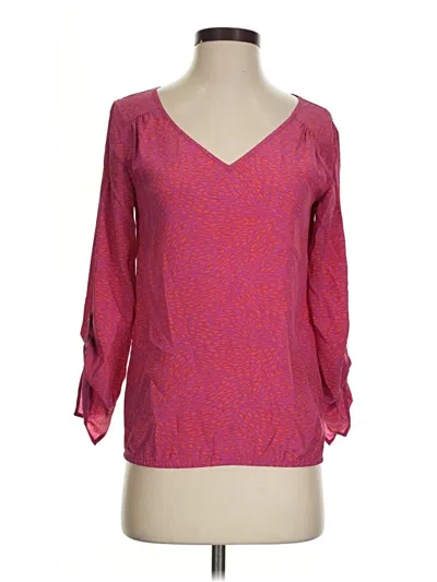 Pre-owned Ellie Kai 3/4 Sleeve Silk Top Pink V-neck Tops