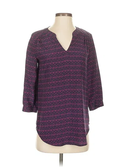 Pre-owned Ellie Kai 3/4 Sleeve Silk Top Purple V Neck Tops