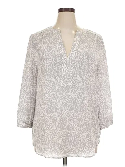 Pre-owned Ellie Kai 3/4 Sleeve Silk Top Silver V-neck Tops