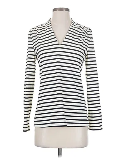 Pre-owned Ellie Kai Long Sleeve Top Ivory Stripes Pattern V-neck Tops