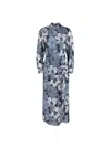 Ellie Makir Women's Blue Printed Ruched Maxi In Blue