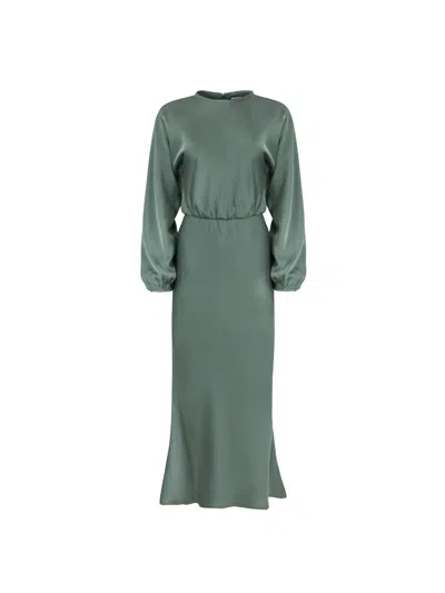 Ellie Makir Women's Green Balloon Sleeve Maxi Dress