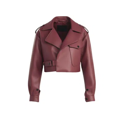 Ellie Makir Women's Maroon Structured Leather Jacket In Burgundy