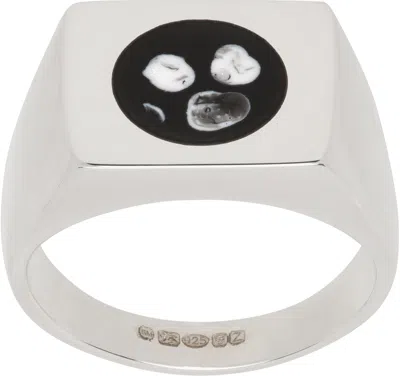 Ellie Mercer Silver & Black Circle Resin Signet Ring In Silver/black