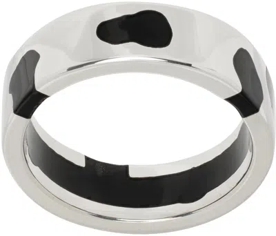 Ellie Mercer Silver & Black Classic Band Ring In 925 Silver / Black