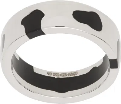 Ellie Mercer Silver & Black Classic Band Ring In Silver/black
