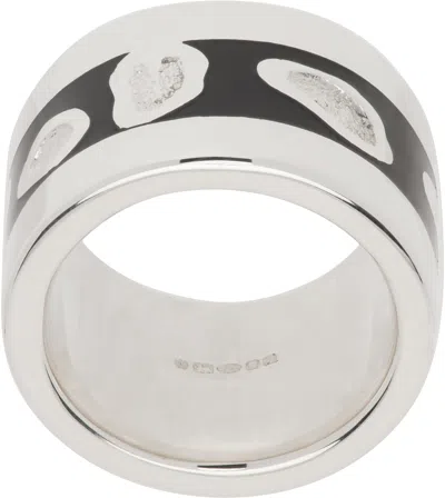 Ellie Mercer Silver & Black Island Texture Band Ring In Silver/black
