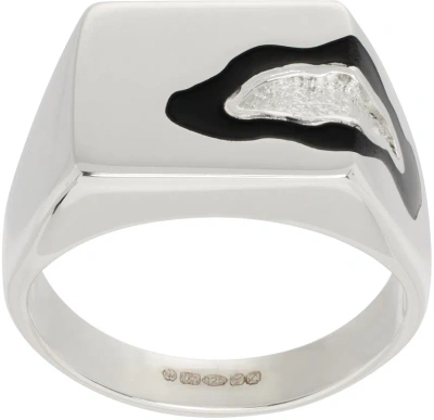 Ellie Mercer Silver & Black Island Texture Ring In 925 Silver / Black