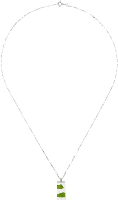 Ellie Mercer Silver & Green Two Piece Cuboid Pendant Necklace In 925 Silver / Green