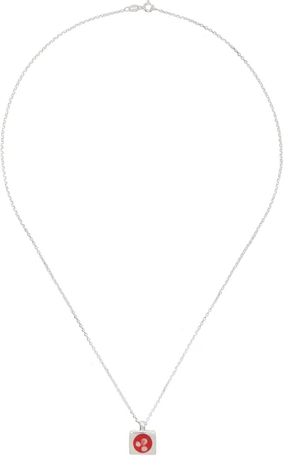 Ellie Mercer Silver & Red Circle Resin Pendant Necklace In Silver/red