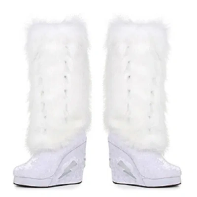 Pre-owned Ellie Shoes Happy Light Up Costume Platforms Furry Raver Shoes Boots 455-happy In White