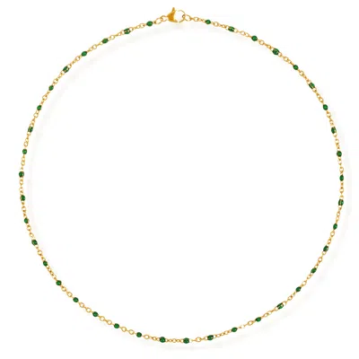 Ellie Vail Jewelry Women's Gold / Green Ellie Vail - Evie Green Dainty Enamel Beaded Necklace In Multi