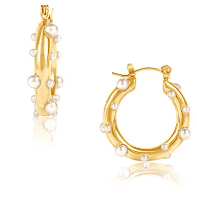Ellie Vail Nicoletta Pearl Hoop Earrings In Gold
