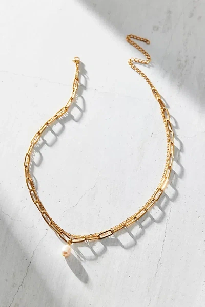 Ellie Vail Renee Pearl Double-layered Choker Necklace In Gold, Women's At Urban Outfitters