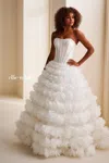 Ellie Wilde 37006 Corset Ruffle Ball Gown Bridal Wedding Dress In White