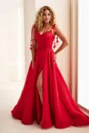 Ellie Wilde 37111 Long Formal Beaded Ball Gown Prom Dress In Red