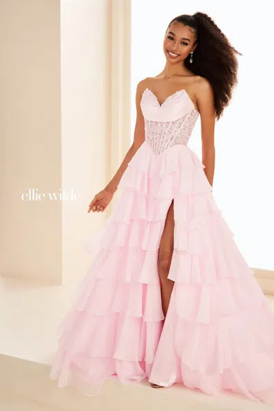 Ellie Wilde 37115 Long Formal A Line Prom Evening Dress In Pink