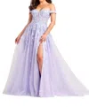 Ellie Wilde Ew35058 Long Beaded Ball Gown Prom Dress In Blue