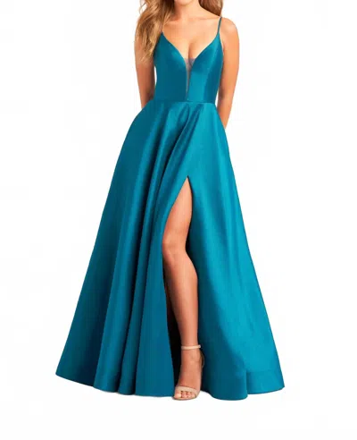 Ellie Wilde A-line Satin Prom Dress In Teal In Blue