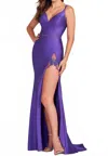 Ellie Wilde Butterfly Accented Sheath Gown In Purple In Purple