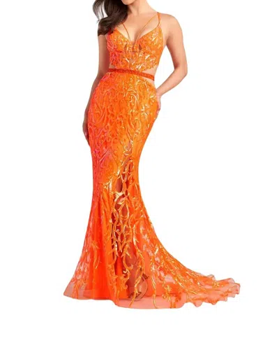 Ellie Wilde Cut-out Long Sequin Prom Dress In Orange