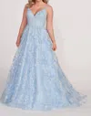 Ellie Wilde Embroided Lace Floral Ballgown In Light Blue In Blue