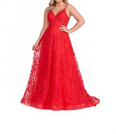 Ellie Wilde Embroidered Lace Dress In Strawberry In Red