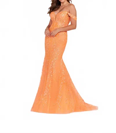 Ellie Wilde Embroidered Lace Fit And Flare Prom Dress In Orange In Multi
