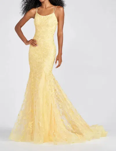 Ellie Wilde Embroidered Scoop Neck Dress In Yellow