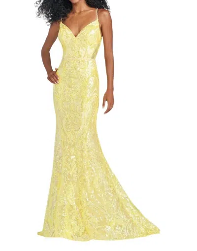 Ellie Wilde Embroidered Sequin Lace Dress In Yellow