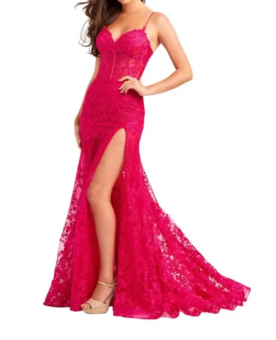 Ellie Wilde Embroidered Tulle Gown In Magenta In Red