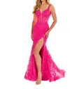 Ellie Wilde Embroidered Tulle Lace Mermaid Prom Dress In Hot Pink In Pink