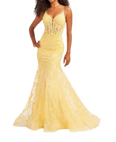Ellie Wilde Embroidered Tulle Prom Dress In Light Yellow